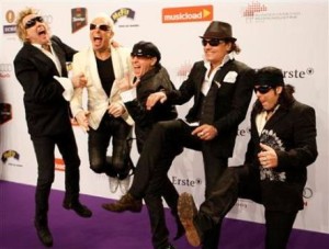 FILE - In this Feb. 21, 2009 file photo, the German rock band The Scorpions arrives for the Echo 2009 music award ceremony at Berlin, Germany. The band, known for its early 1990s hit "Wind of Change" among others, said on its Web site Sunday, Jan. 24, 2010, that "we agree we have reached the end of the road." (AP Photo/Michael Sohn, File)