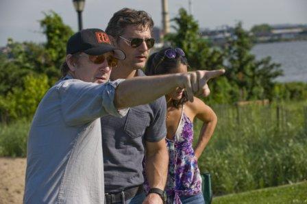 Director SCOTT DERRICKSON with ERIC BANA and OLIVIA MUNN on the set of Screen Gems' DELIVER US FROM EVIL.