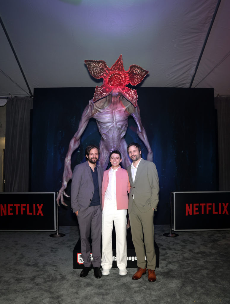 BROOKLYN, NEW YORK - MAY 14: (L-R) Matt Duffer, Noah Schnapp and Ross Duffer attend Netflix's "Stranger Things" Season 4 New York Premiere at Netflix Brooklyn on May 14, 2022 in Brooklyn, New York. (Photo by Monica Schipper/Getty Images for Netflix)